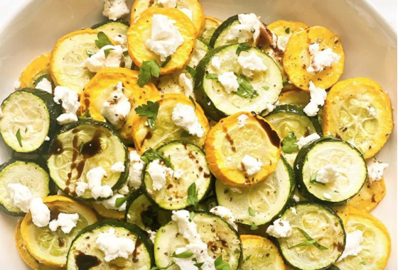 Roasted Zucchini & Summer Squash with Goat Cheese!