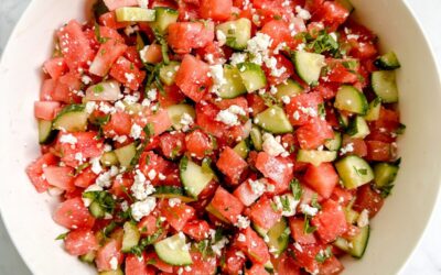 Watermelon Salad with Cucumber, Feta and Honey-Lime Dressing
