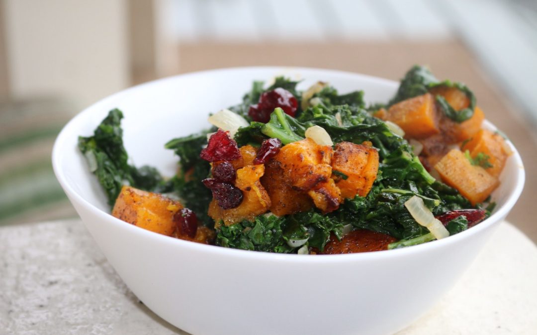 Sautéed Kale With Roasted Butternut Squash And Dried Cherries