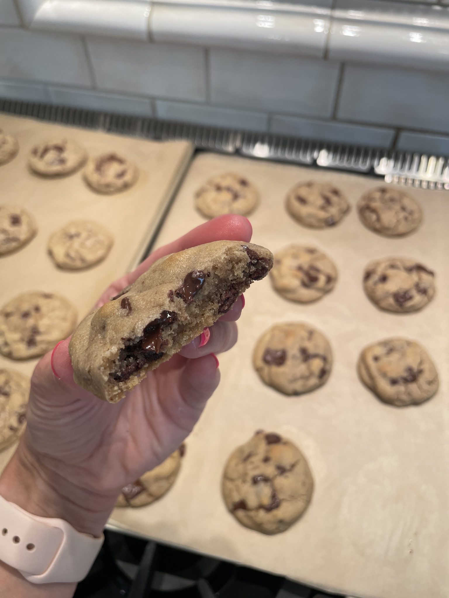 gooey inside of chocolate chip cookie