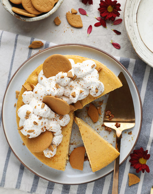 Pumpkin Cheesecake with Gingersnap Crust and Cinnamon Whipped Cream from FishEye Design