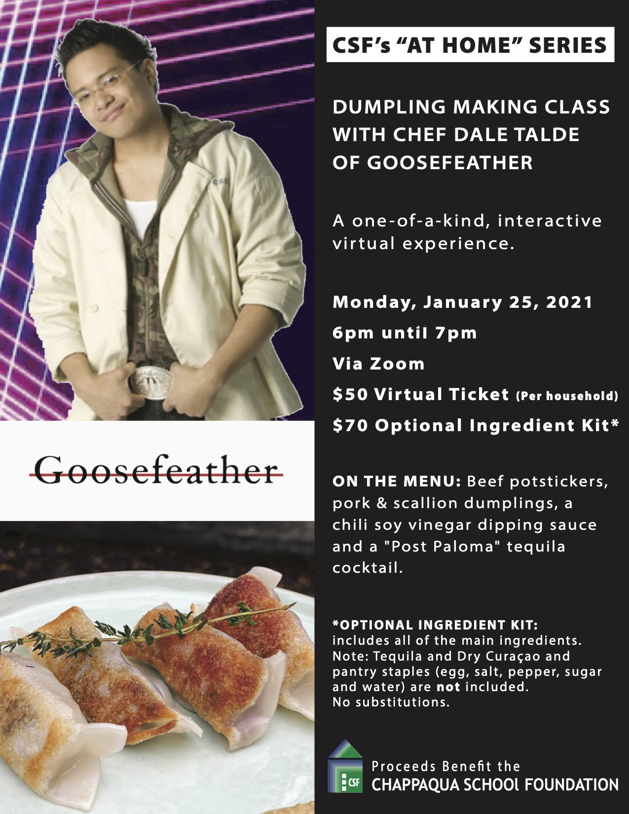 CSF Virtual Dumpling Class with Chef Dale Talde of Goosefeather