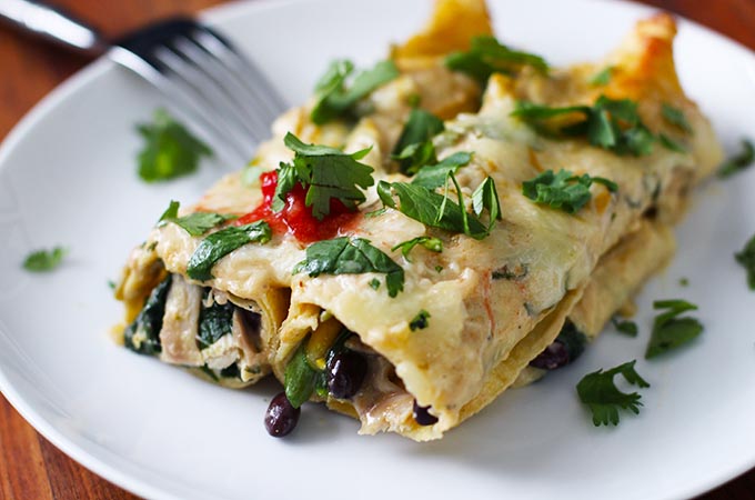 Black Bean, Spinach & Corn Enchiladas