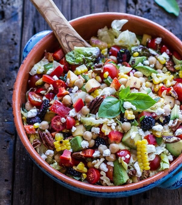 Summer Herb and Chickpea Chopped Salad with Goat Cheese