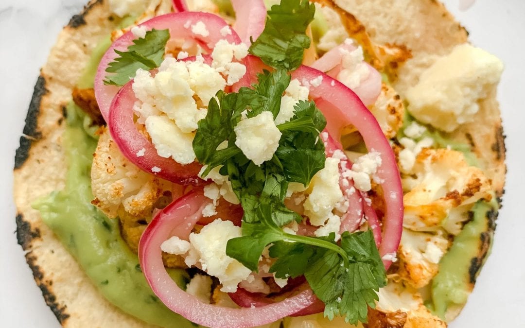 Roasted Cauliflower Tacos with Lime Avocado Crema