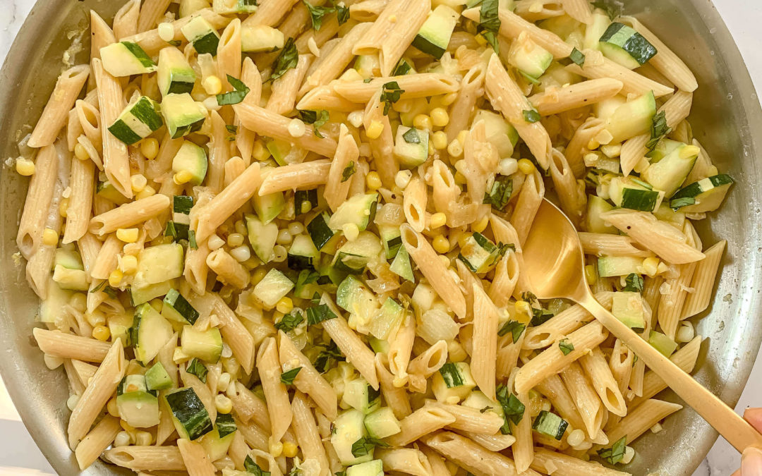 Creamed Corn Pasta with Zucchini and Basil Recipe!