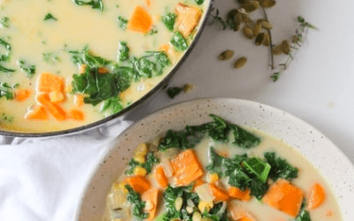 Creamy Sweet Potato, Corn, and Kale Chowder!